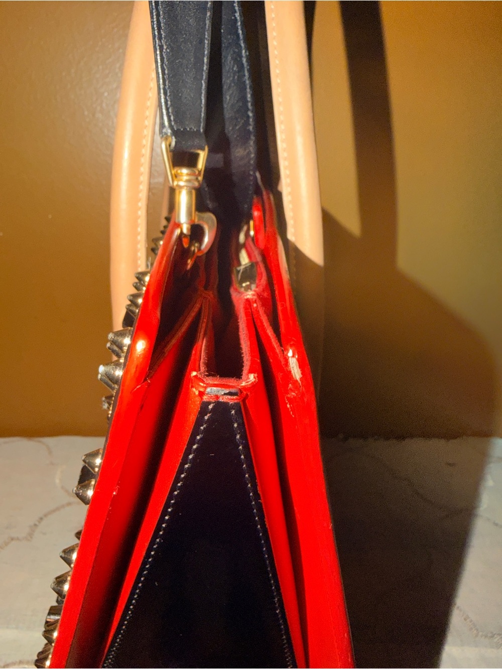 Christian Louboutin Paloma Medium Black Tote with Tan Handles and Gold Accents - Picture 5 of 16